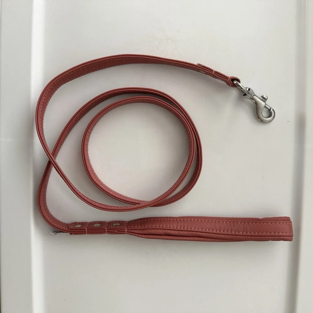 Angel Alpine Pink Leather 5' Long Dog Leash